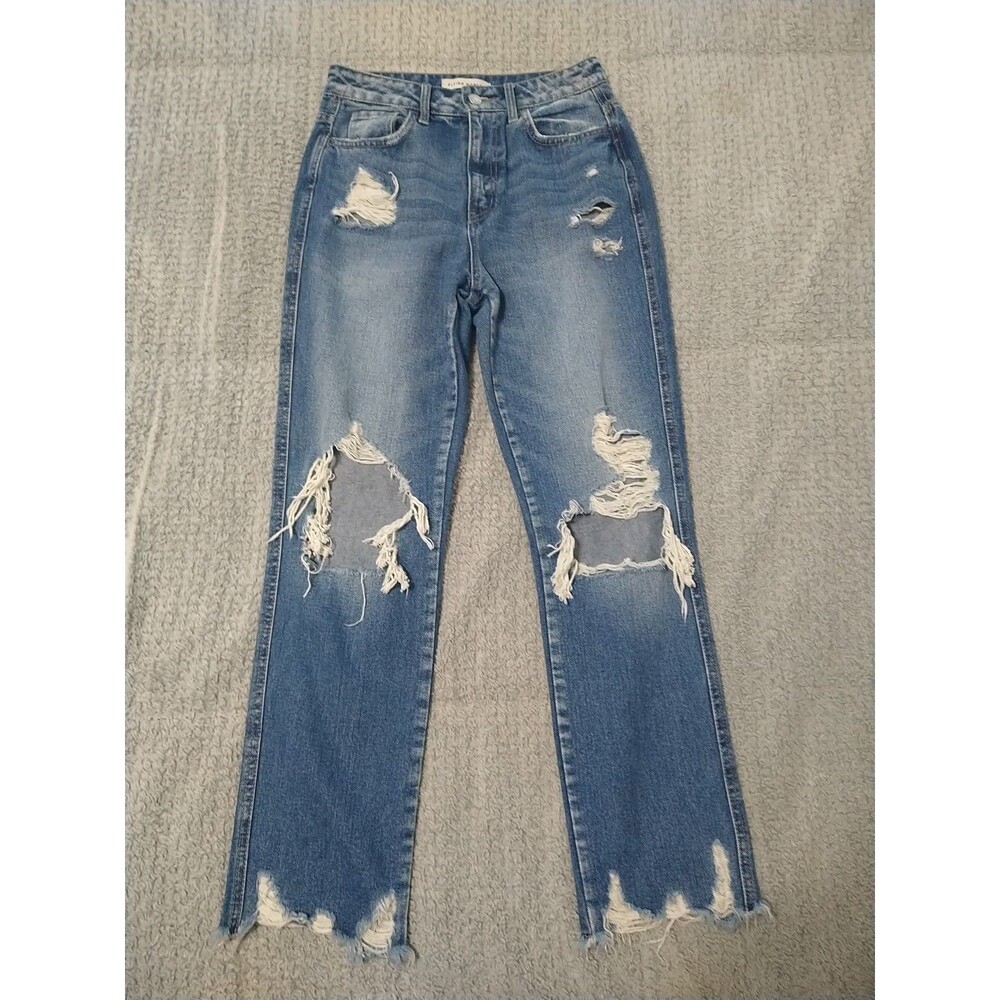 Flying Monkey Cropped Distressed Jeans Size 25 Blue Beachy Y2K Grunge